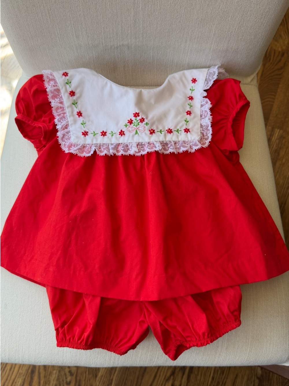Lace Trim Hand Embroidered Diaper Set